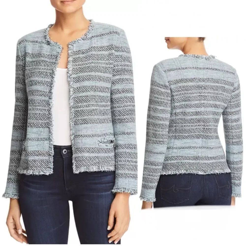NIC + ZOE Light Blue Striped Tweed Open Jacket-XS